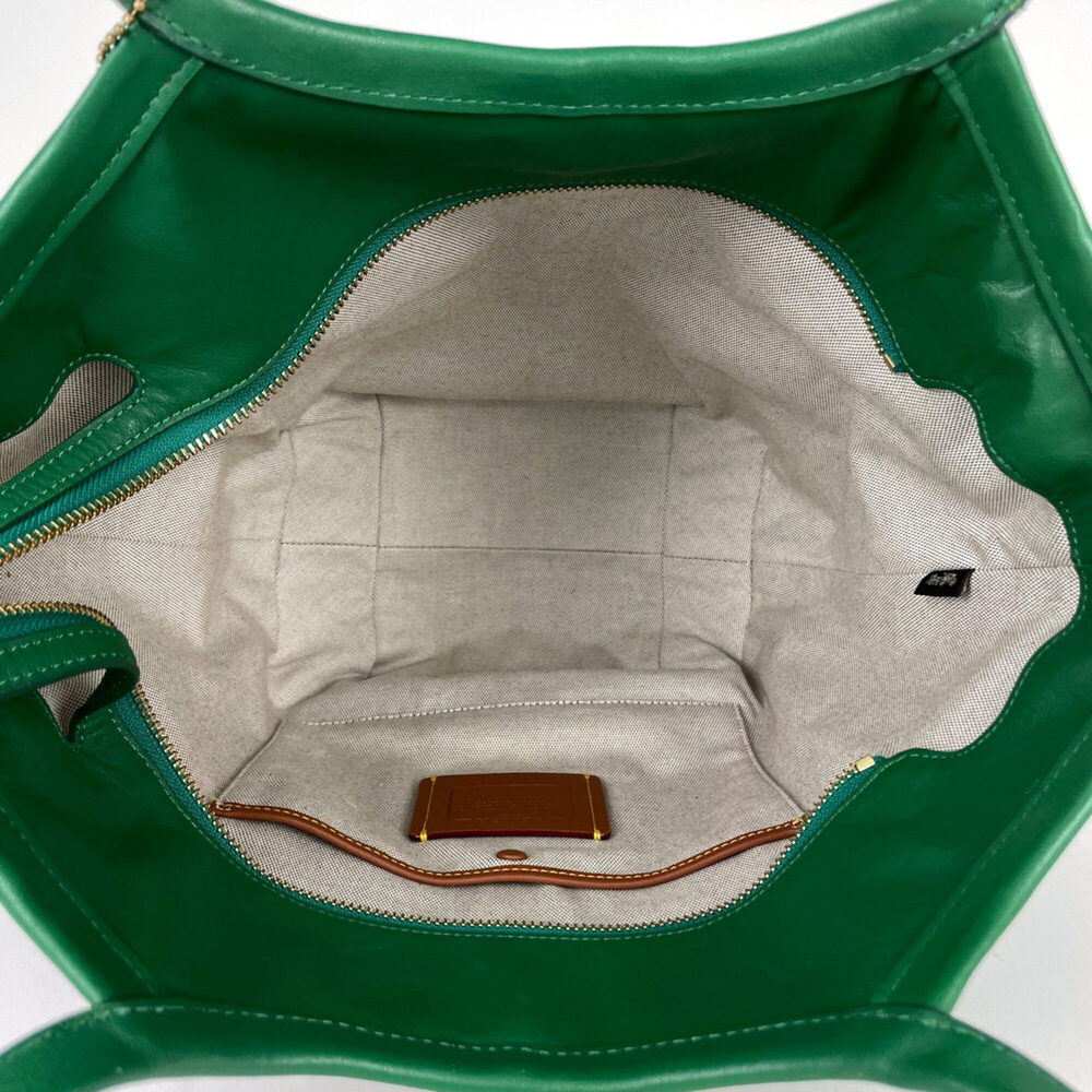 Coach tote bag, Bee color block leather, green and gray, C2594, women's. - Picture 6 of 7